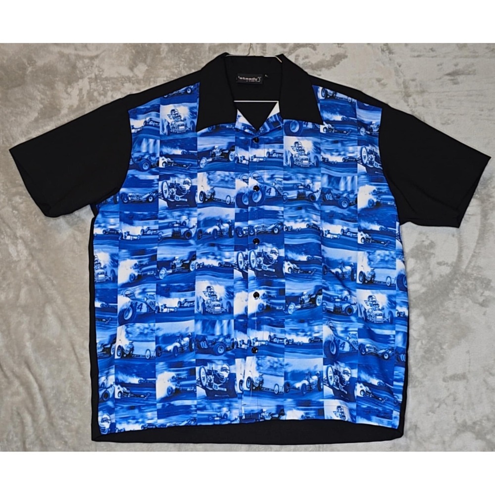 Men's Blue Graphic Button-Down Camp Shirt